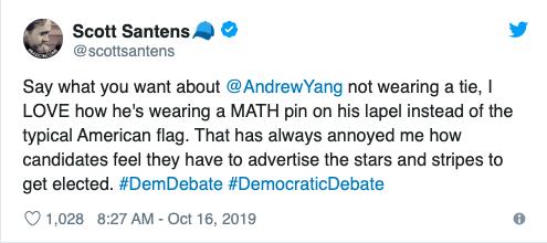 不打領帶，反別徽章，楊安澤給其他美國總統競選候選人上了一課