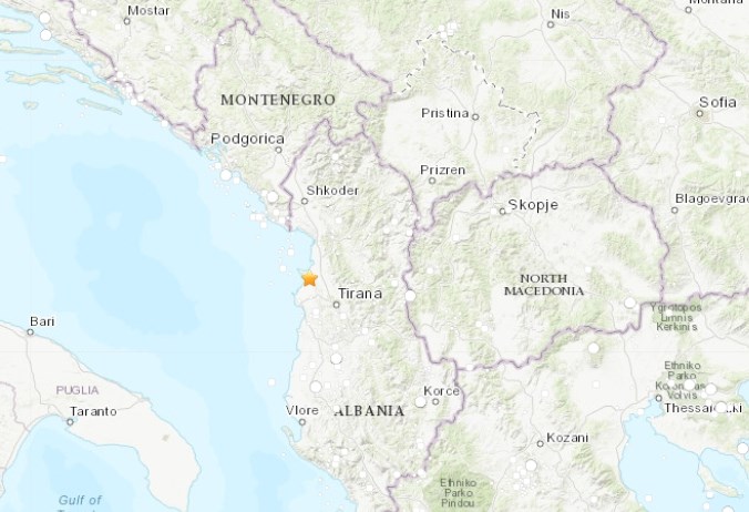 阿爾巴尼亞26日發生數十年來最強烈地震，規模6.4，首都地拉那有感。（圖取自earthquake.usgs.gov）
