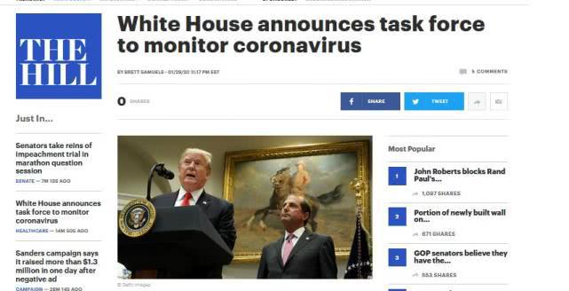 白宫成立应对新冠病毒特别小组 卫生部长牵头(图)