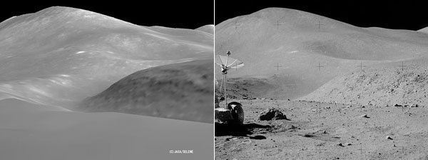 “輝夜姬”合成地形與阿波羅15號地麵實拍照片對比。