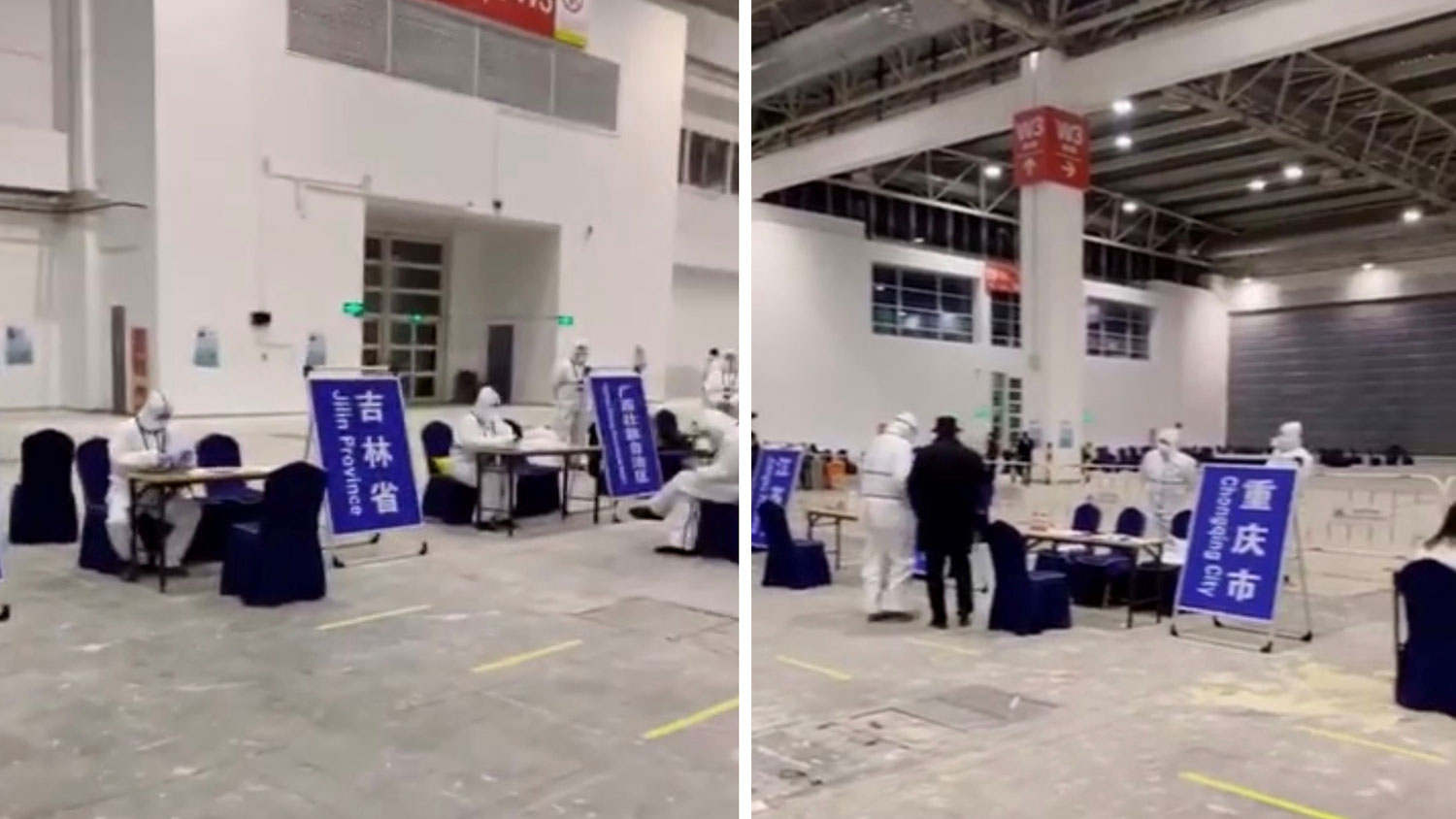 各省市駐京辦人員在機場設置櫃台，接走本地旅客，隔離14天。（視頻截圖）