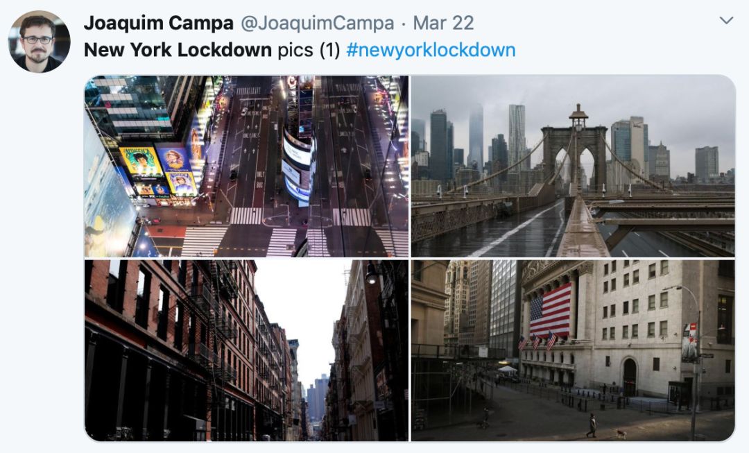 封鎖下的紐約市。/推特網友分享