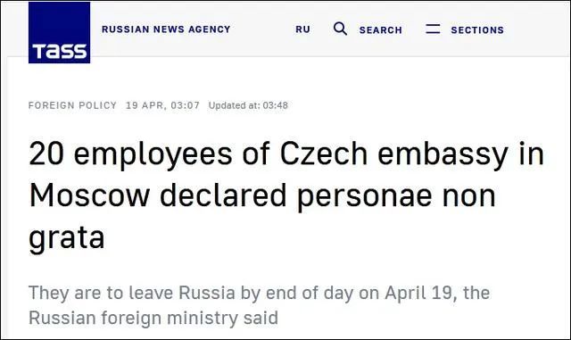 俄罗斯驱逐20名捷克外交人员，捷克：为啥多两名？