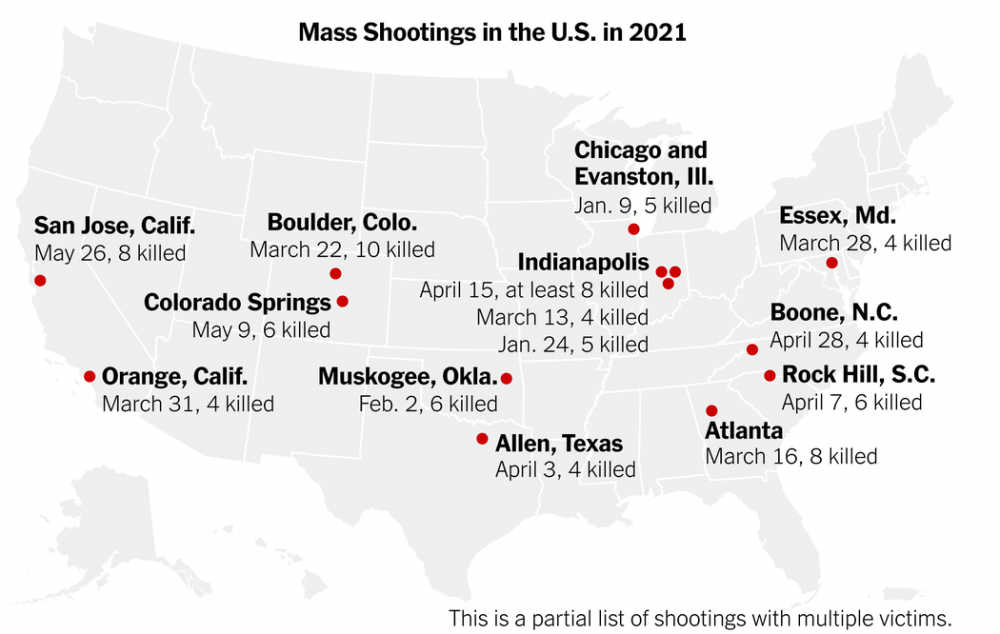 纽约时报：盘点2021年美国大规模枪击案