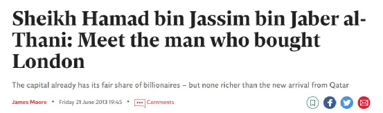 英国《独立报》曾在2013年发表文章，称贾西姆为“买下伦敦的人”（the man who bought London）